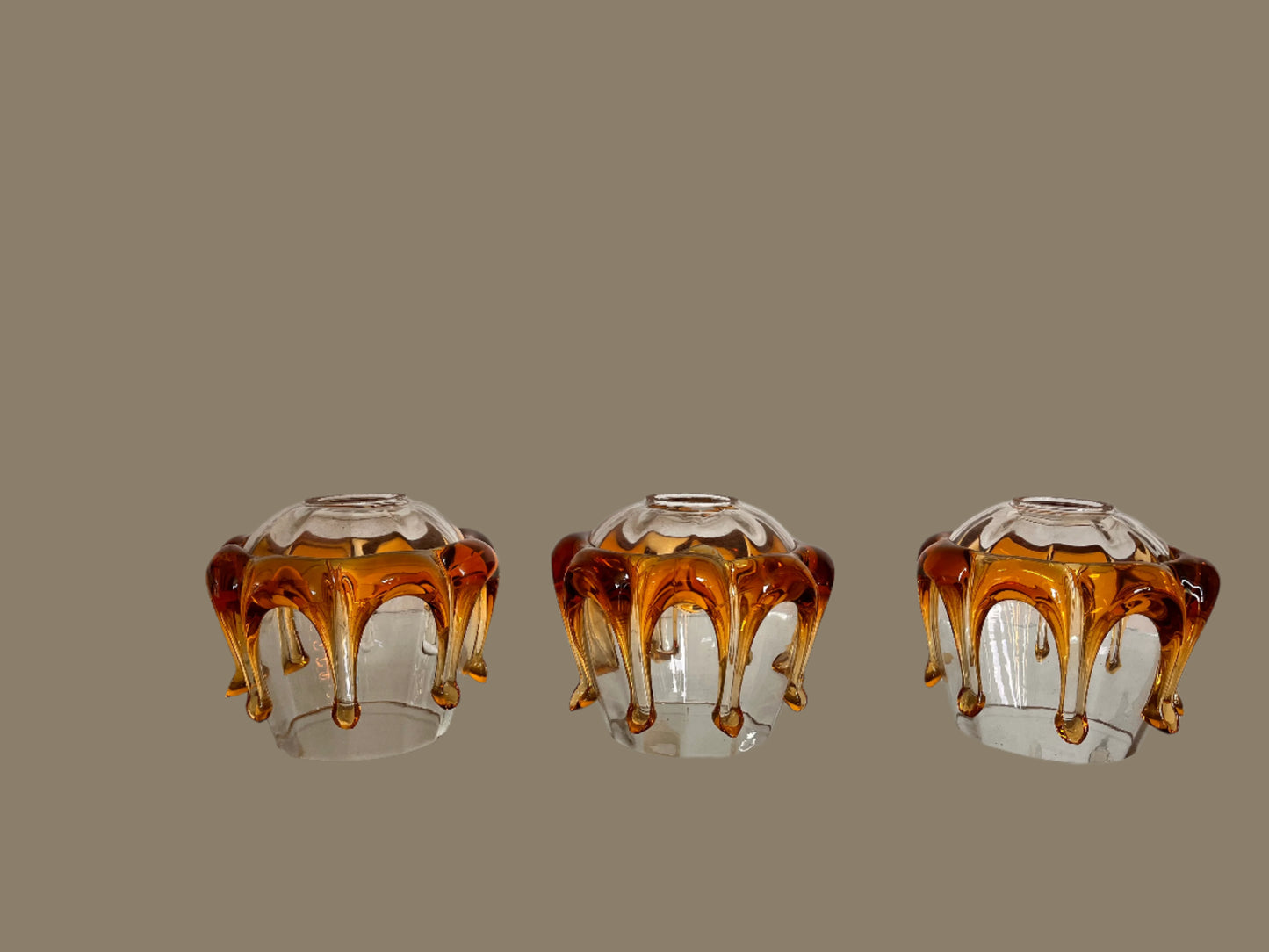 2 Vintage Mid Century Murano Glass Drip Light Shade Amber Overlay