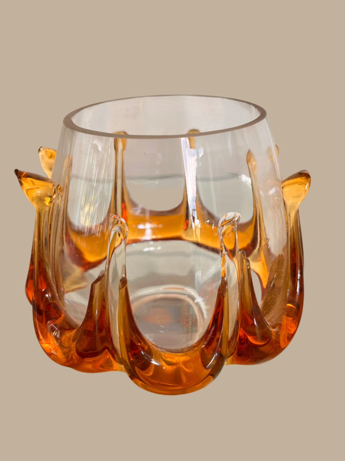 2 Vintage Mid Century Murano Glass Drip Light Shade Amber Overlay