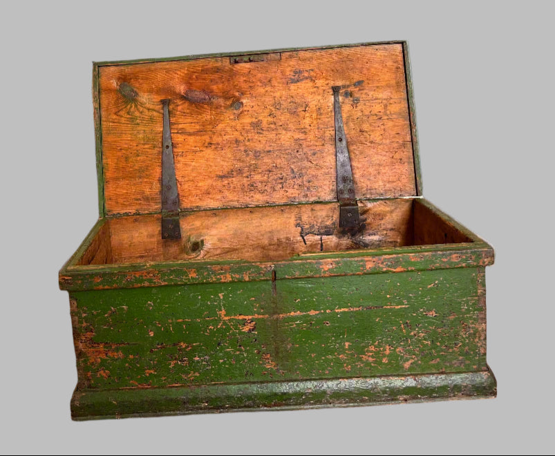 Antique Pine Blanket Box with rustic green paint