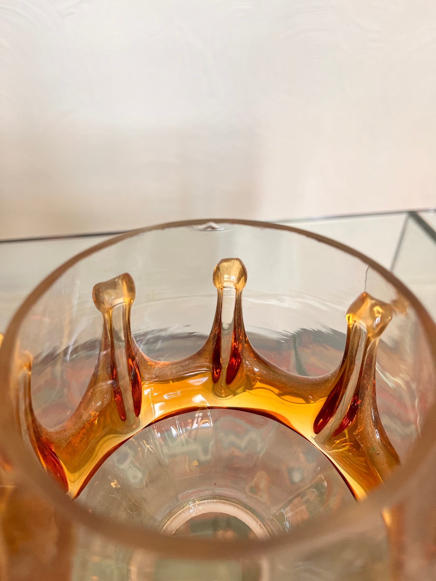 2 Vintage Mid Century Murano Glass Drip Light Shade Amber Overlay
