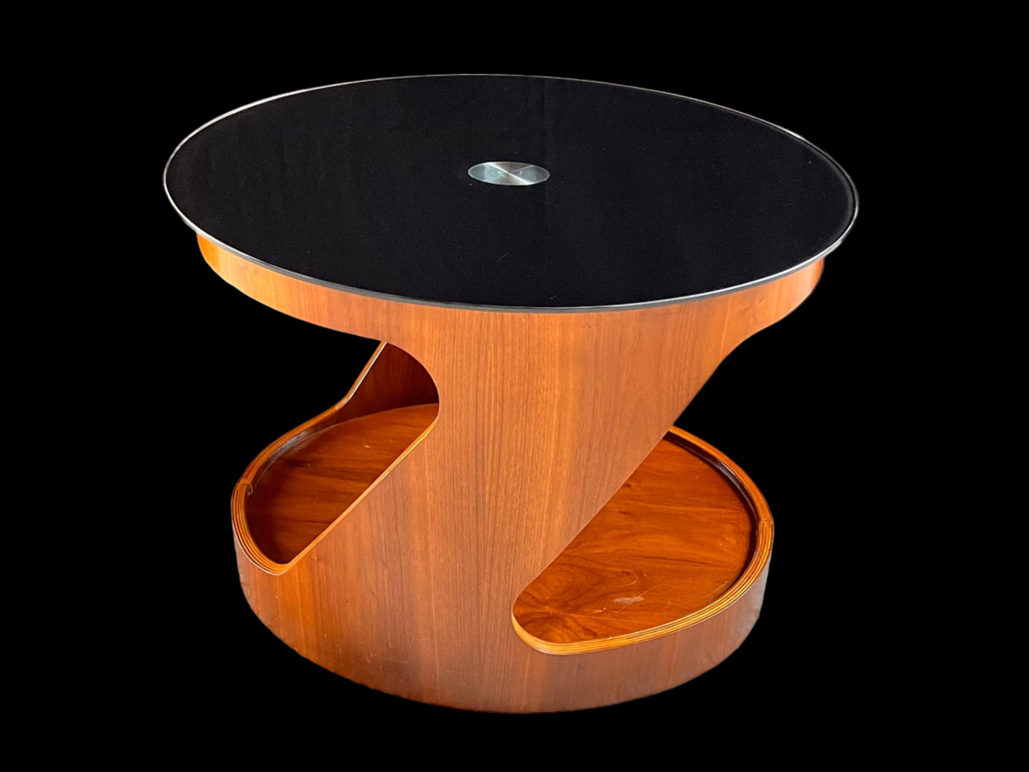 Walnut oval lamp table