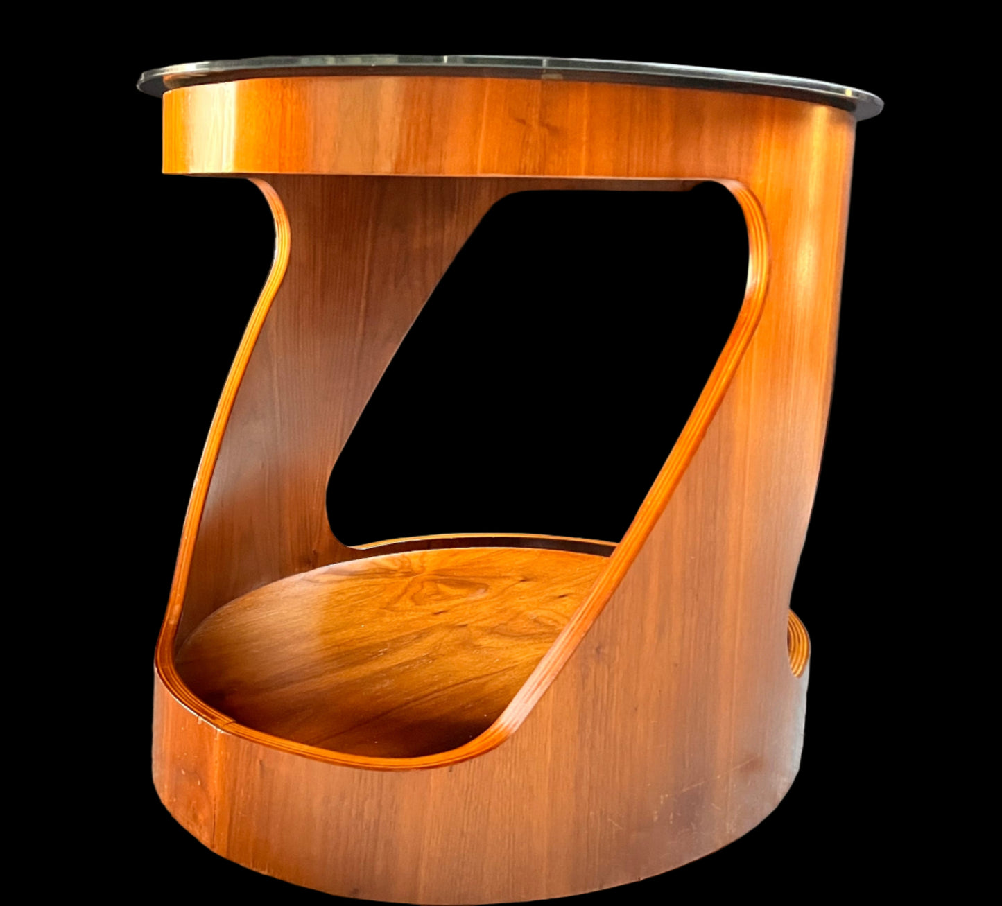 Walnut oval lamp table