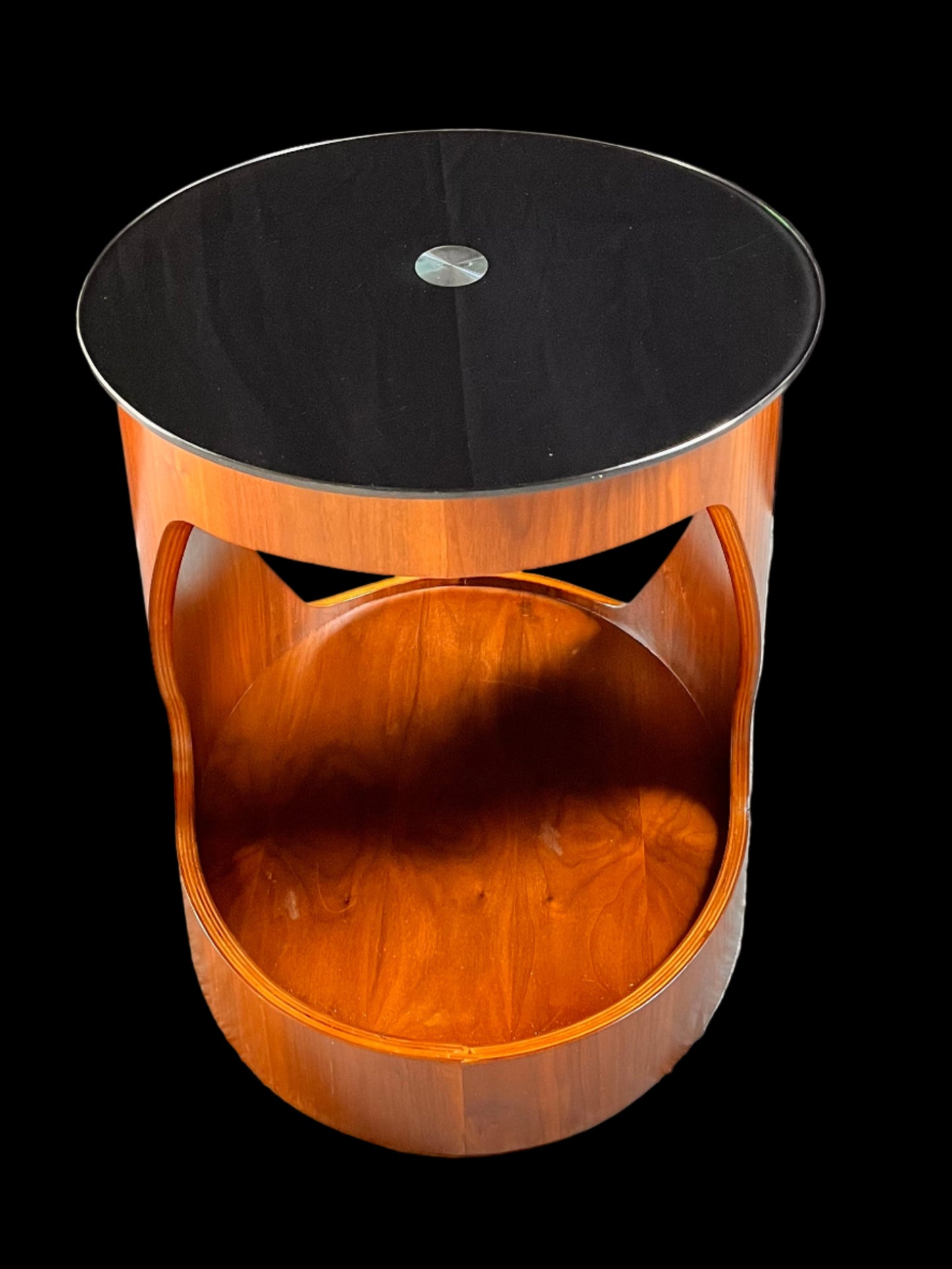 Walnut oval lamp table