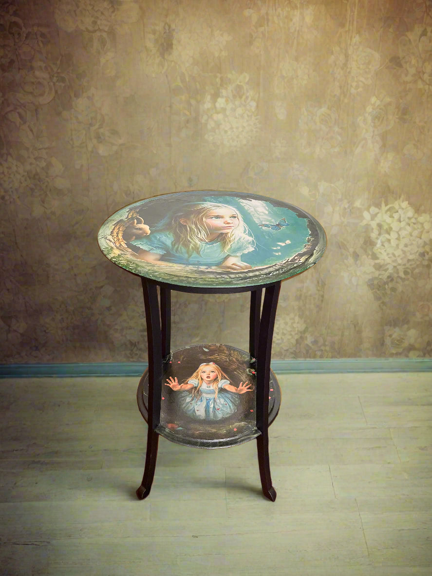 Side table with Alice in Wonderland decoupage