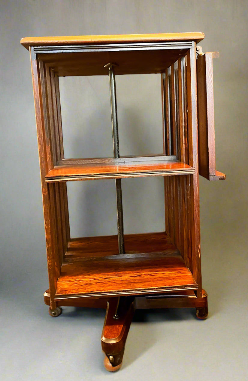 Antique oak revolving bookcase