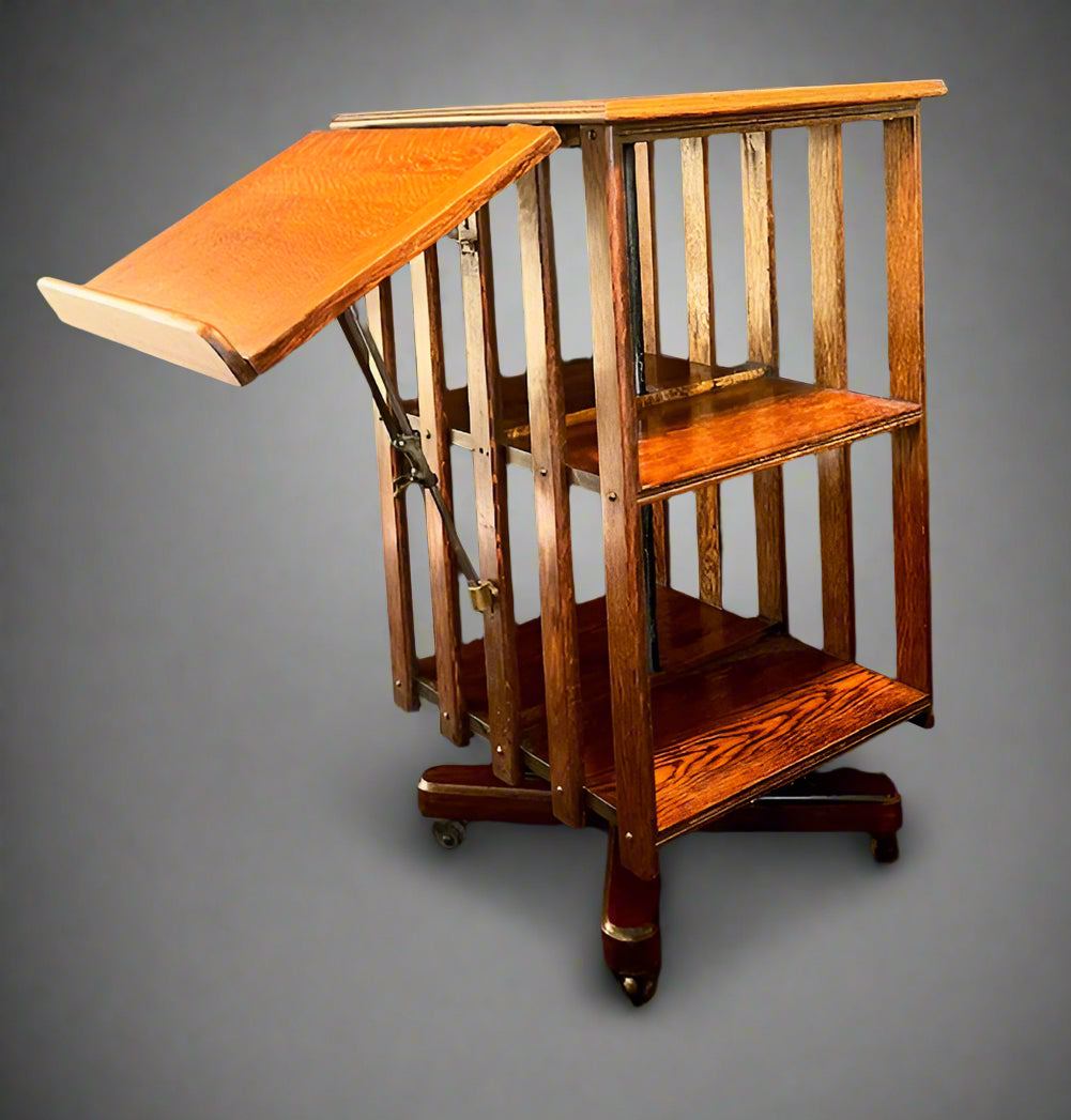 Antique oak revolving bookcase