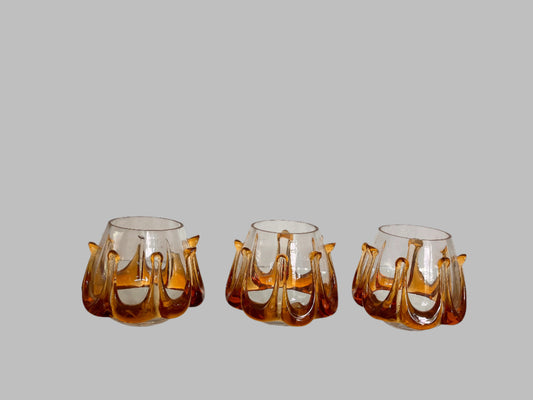 2 Vintage Mid Century Murano Glass Drip Light Shade Amber Overlay