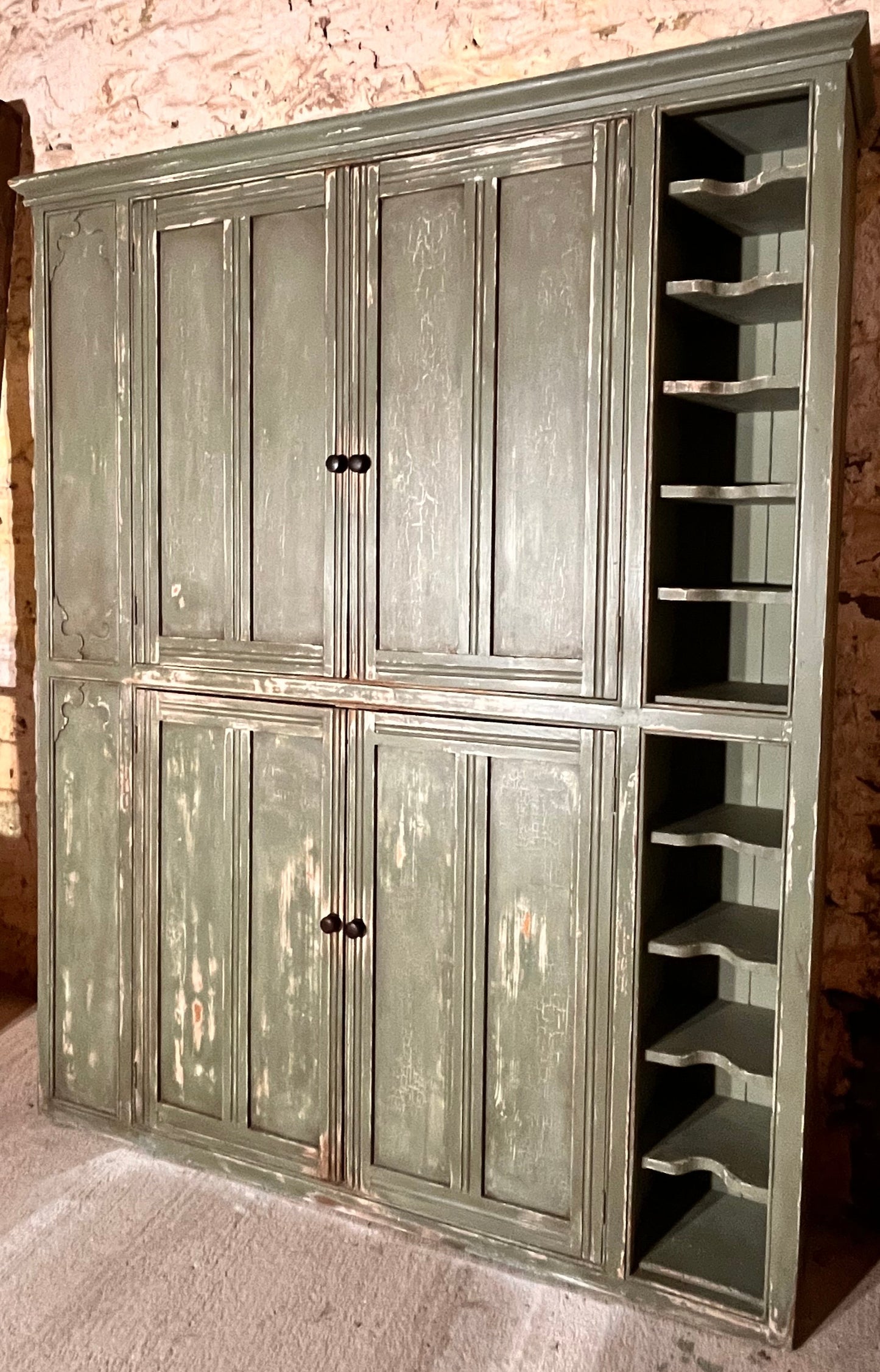 A Large Rustic Antique Pine Kitchen Larder Unit Cabinet Dresser Cupboard