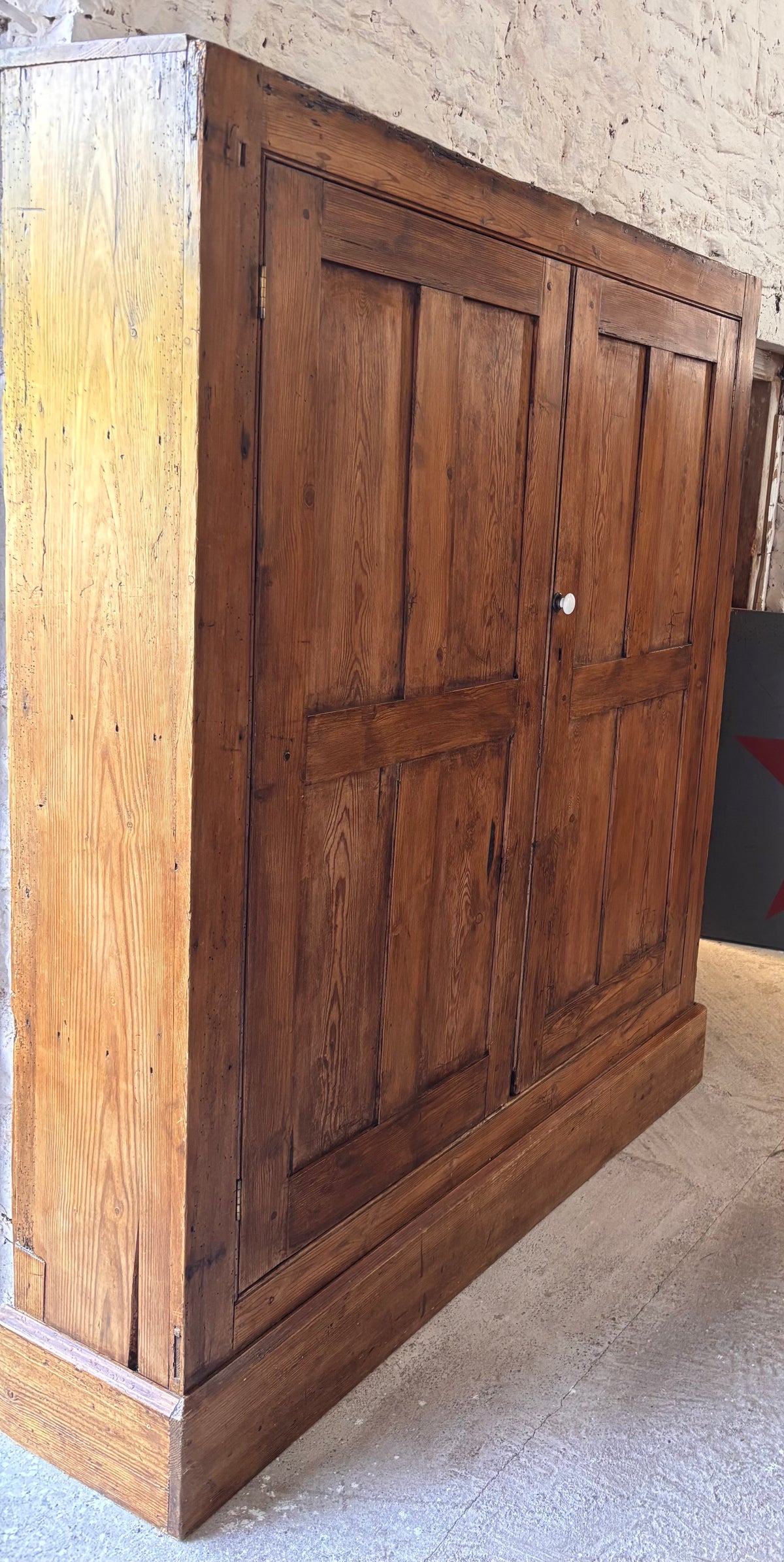 Antique Victorian Pine School Cupboard - Rare Shallow Depth - Slim Larder / Hallway Storage