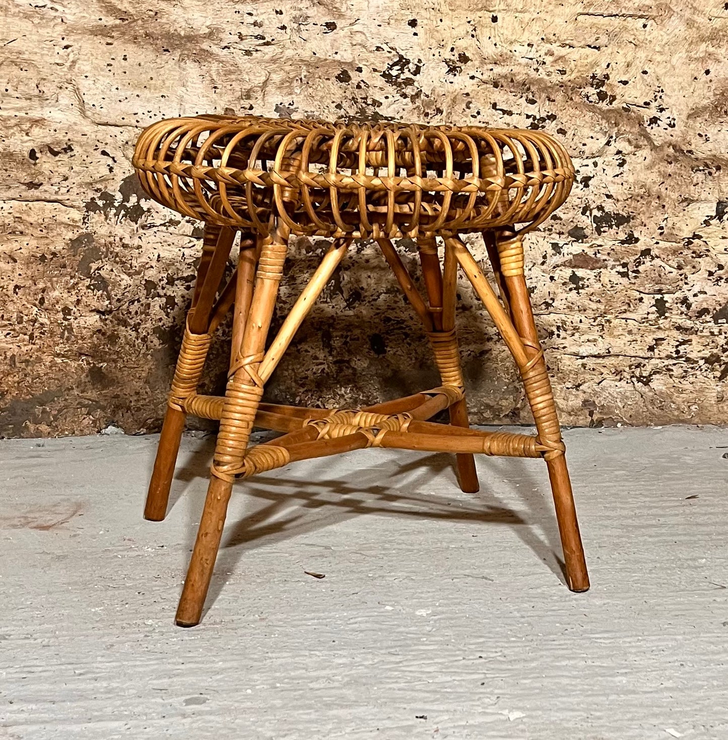 Mid Century Italian Bamboo Stool By Franco Albini