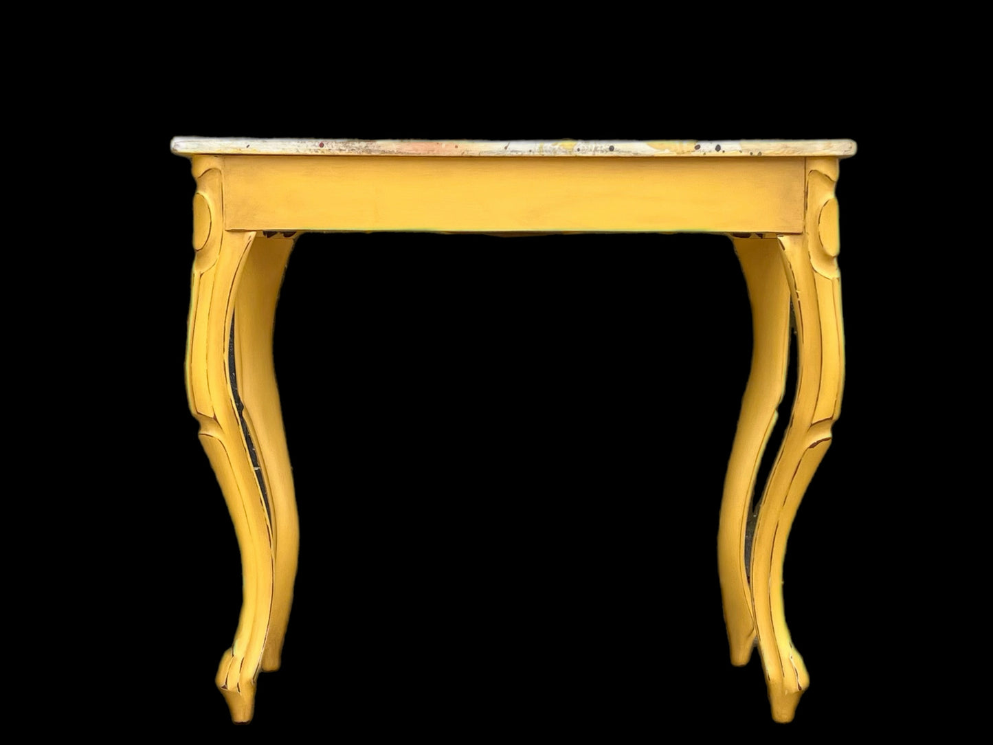 Antique Yellow Console Table with Cabriole Legs and Sunflower Top