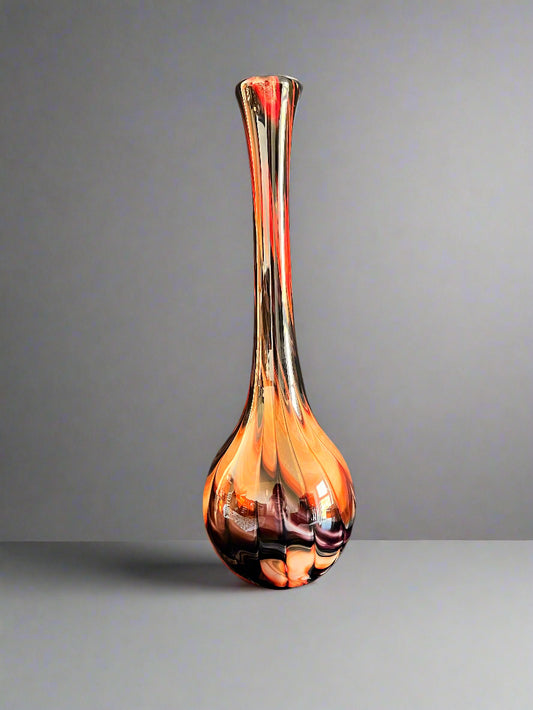 Tall Red & Purple Vintage Art Vase , Italian Glass, Stem, Posy, Flower Sleeve, Decor, C.1970
