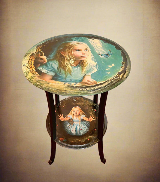 Side table with Alice in Wonderland decoupage