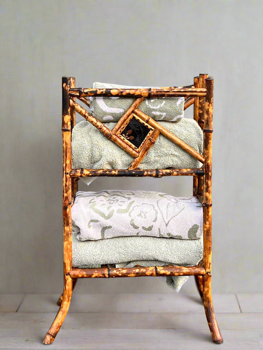 Vintage Bamboo Magazine Rack with Japanesque Lacquer Finish, early 1900's unique towel rack